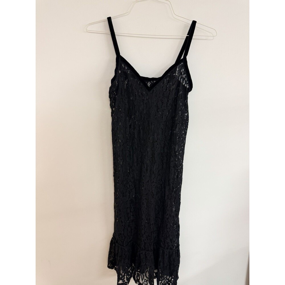 Vintage Black Lace Velvet Slip Dress Small Goth Fairy Grunge - Size S